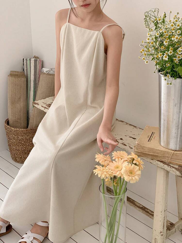 Tween Girl Solid Color Adjustable Strap Casual Camisole Dress