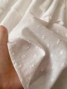 Muvela New Spring/Summer White Collar Tie Bow Hollow Embroidered Patchwork Layered Ruffle Waist Cinched Design Women Dress - White - View 8