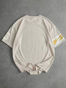 PAVTROS 情人节、春夏、千禧年、狂欢节、复古、街头服饰、派对、圣帕特里克节、外出、男士宽松“23”亚麻圆领T恤 - 杏色 - 查看 4