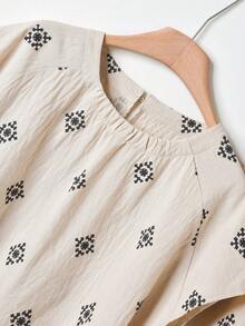 Rusticease 女士印花圆领短袖上衣和松紧腰半裙休闲两件套 - 彩色 - 查看 3