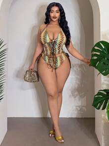 Slaydiva Áo bikini cỡ lớn dệt kim jacquard nhiều màu sắc, dây mảnh, cổ yếm buộc dây phía trước, khoét hở, gợi cảm, thời trang, hở lưng, thích hợp cho kỳ nghỉ biển. - Nhiều màu - Xem 6