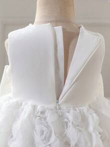 Glamorique Kids 3D玫瑰刺绣连衣裙，女婴圣诞款/带大蝴蝶结和珍珠装饰，派对/表演服蓬蓬花幼儿连衣裙，新生男婴优雅连衣裙，幼儿大蝴蝶结连衣裙，女婴公主裙，新生女婴白色幼儿花童连衣裙 - 米色 - 查看 7