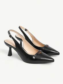 CUCCOO CHICEST Giày cao gót nữ cổ điển màu đen, mũi nhọn, gót thấp, hở gót. - màu đen - Xem 2