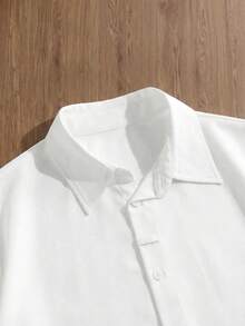 SWAVVY Áo sơ mi nam tay ngắn, màu trơn, thời trang và tối giản, kiểu dáng bạn trai/đôi. - trắng - Xem 3