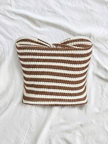 Soleia 女士条纹印花抹胸上衣 - 咖啡棕 - 查看 2