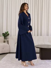 Veilorie 女士V领金属海星装饰优雅收腰派对连衣裙 - 藏蓝色 - 查看 5