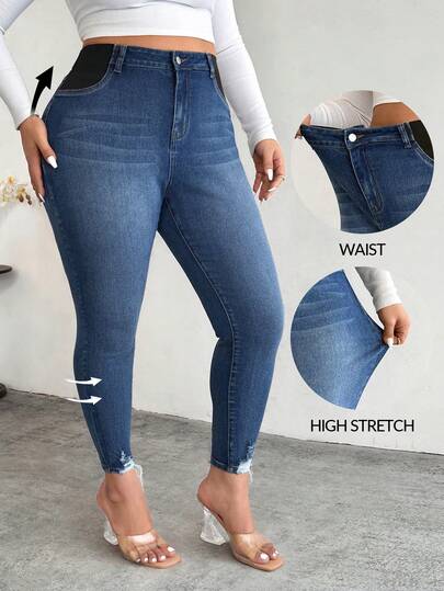 Firerie 大码女式高腰口袋修身休闲百搭牛仔裤