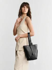 SHECARRY Tas Tangan Ember Anyaman Minimalis untuk Wanita - Hitam - View 8