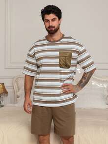 DAZY Conjunto de pijama de pantalón corto y parte superior de manga corta multicolor para hombre, de verano - Multicolor - Ver 6