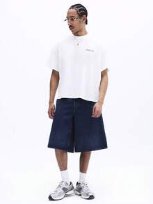 Camiseta de manga corta con cuello redondo y corte holgado para hombre , con estampado de bolsa de malla grande con diseño de limón en la espalda y logotipo frontal, camiseta casual de - Negro - Ver 3