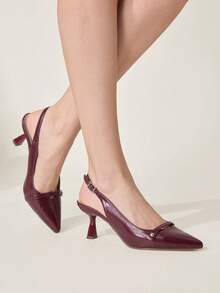 CUCCOO CHICEST Women's Classic Red Pointed-Toe Slim Low Heel Open Back Pumps - Red - View 5