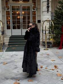 ORNATELLA 秋冬新款蓬蓬长款外套，时尚优雅 - 黑色 - 查看 1