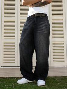 Manfinity Hypemode Quần jeans denim nam dáng rộng, màu xám ombre, thích hợp cho mọi mùa. - Xám - Xem 5