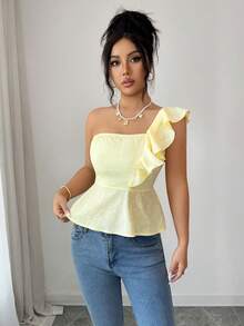 Elenzga Áo kiểu nữ thanh lịch, giản dị, màu trơn, viền bèo nhún, phong cách tối giản, phù hợp cho các buổi hẹn hò, tiệc sinh nhật, đám cưới, các sự kiện tựu trường, trang phục nữ mới. - Màu vàng ngỗng - Xem 6