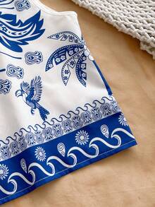 Soleia Bộ đồ đi nghỉ mát dành cho nữ, gồm áo tank top dáng chữ A rộng rãi, hở lưng, chất liệu vải có họa tiết, quần short cạp chun co giãn có túi, thích hợp cho bãi biển và bờ biển. - Nhiều màu - Xem 5