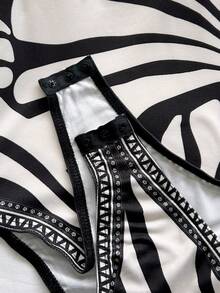 Soleia Women's Vacation Striped Halter Tie Front Bodysuit - Multicolor - View 5