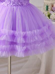 Glamorique Kids Glamorique 四季女婴花童派对礼服，C字甜美连衣裙，薰衣草花簇蓬松薄纱裙摆，雾紫色花簇多层薄纱连衣裙，甜美紫色公主裙，紫色花朵装饰泡泡袖，复活节公主裙，女婴派对礼服，薰衣草色女婴连衣裙，女婴连衣裙，公主裙，幼儿连衣裙，女婴派对礼服，女婴派对礼服，女婴婚礼礼服 - 紫色 - 查看 7