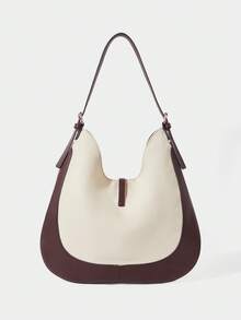 SHECARRY Women's Casual Canvas Splicing Shoulder Bag Crescent Bag - Off-white - View 3