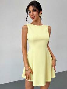 Firerie 女士优雅春夏新款简约露背短裙，适合日常通勤穿着 - 淡黃色 - 查看 8