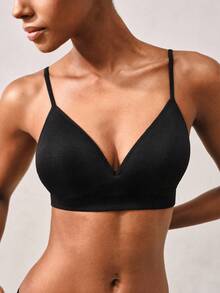 Veilyse Seamless Knit Wireless Padded Comfort Push Up Sports Bra - Black - View 8