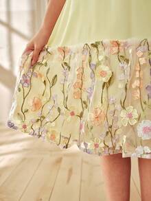 Anewsta Spring/Summer New Bowknot Chiffon Patchwork Floral Mesh Hem Girls Dress - Yellow - View 5