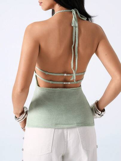 LYSMO 夏季休闲纯色露背吊带针织上衣