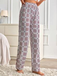 Women Cotton Contrast Colour Heart Pattern Long Pants Homewear Comfort Casual Pajama Sleep Bottom - Multicolor - View 3