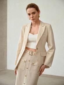 MOTF PREMIUM WOMEN'S ELEGANT TEXTURED BLAZER - Apricot - View 4