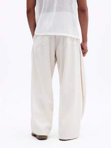 SUMWON Quần dài ống rộng bằng vải lanh dành cho nam, kiểu dáng thoải mái, thích hợp mặc mùa hè, có dây rút ở eo, thoáng khí, nhẹ và dễ chịu mỗi ngày. - Màu be - Xem 2