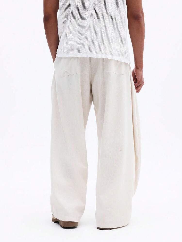 허리끈이 있는 와이드 레그 린넨 팬츠