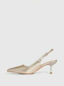 CUCCOO SZL Fashionable Elegant Pointed Toe Metal Accent High Heel Pumps - Gold - View 9