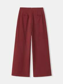 lacRébo Pantalon large taille haute bordeaux avec boutons dorés sur les côtés et fentes réglables, pantalon chic de bureau décontracté pour l'automne-hiver - Tabac - Voir 9