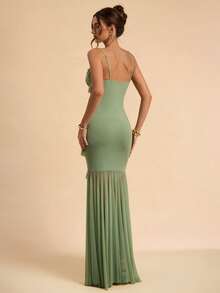 SHEIN BAE Đầm không tay màu xanh lá cây nhạt, xanh pistachio, dáng ôm, viền bèo nhún, lớp vải lưới thanh lịch, phù hợp cho mùa xuân/hè, dành cho nữ, đi học, tốt nghiệp, màu trắng tinh khiết, trang phục dự tiệc cưới, đầm thanh lịch tối giản gợi cảm, đầm duyên dáng, trang phục dự tiệc cưới, đi nghỉ mát & hẹn hò. - màu xanh lá - Xem 2