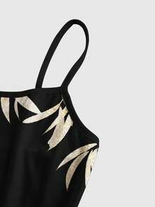 ROMWE Avant Sexy Dark Rock Music Festival Tiger Calligraphy Bamboo Print Dress For Women - Black - View 3