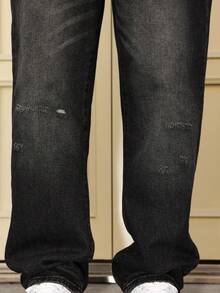 Manfinity Hypemode Quần jeans nam ống rộng màu đen xám bạc, kiểu dáng thường ngày, phù hợp cho mọi mùa. - màu đen - Xem 4