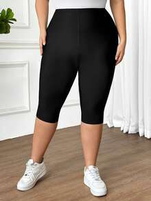 SHEIN CURVE+ 2 Stücke Leggings in Große Größen für Damen, schwarz, dehnbar, figurbetont, 7/8 Länge, hautfreundlich (mit Handytasche) - Schwarz - Übersicht 7
