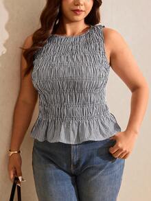 Elaquor Plus Size Women Summer Casual Plaid Sleeveless Top - Black and White - View 6