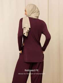 GLOWMODE X Reem Modest Tencel™ Modal All-Day Ease Silky-Soft Smooth Stretchy Lightweight Side-Split Hem Mid-Length T-Shirt Daily Casual Wear - Purple - View 2
