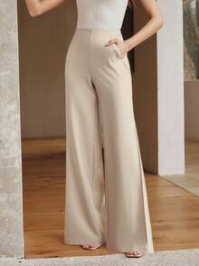 Anewsta Quần nữ mùa xuân/hè màu mơ mới, đa năng, ôm dáng, kiểu dáng retro, ống loe nhỏ, có túi, thích hợp đi làm. - Màu Khaki - Xem 4