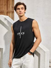 Mercer Haus 男士夏季休闲字母印花圆领背心 - 黑色 - 查看 1