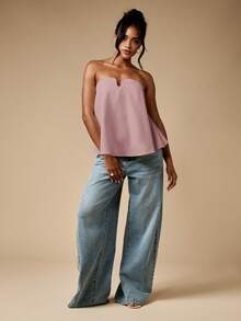 MISSGUIDED U型无肩带女式无袖抹胸上衣休闲夏季背心 - 淺粉色 - 查看 4