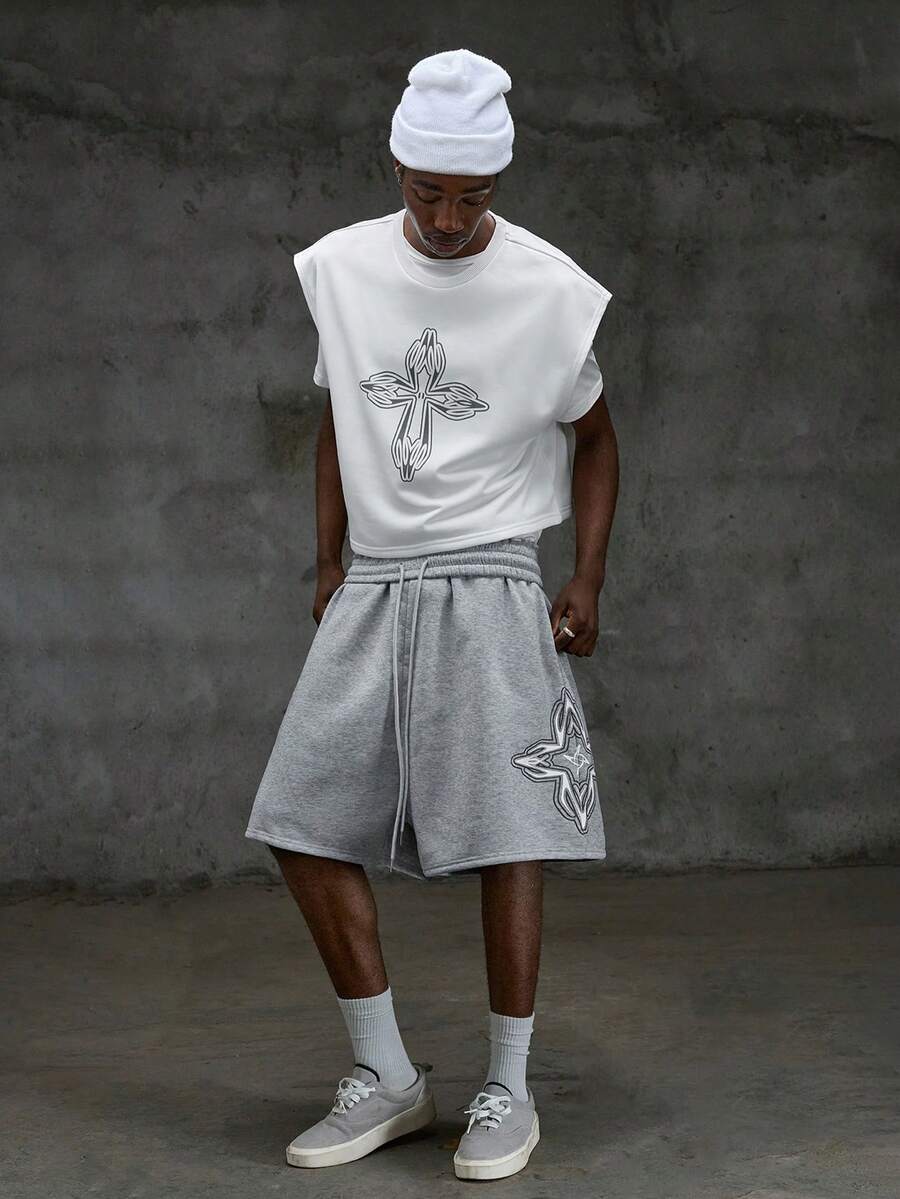 NEON BLANC 男士印花抽绳腰休闲短裤，夏季