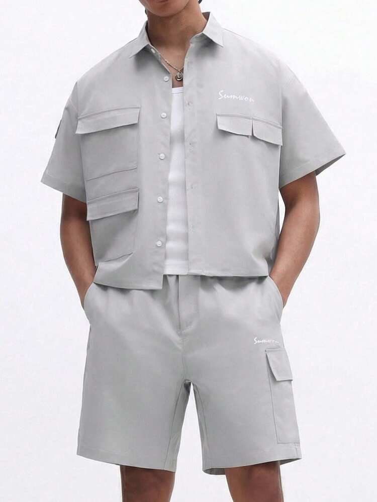 Conjunto de camisa abotonada y pantalones cortos cargo