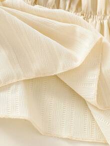 2件套女童休闲甜美可爱纹理泡泡褶皱面料吊带背心+宽松阔腿裤套装，适合日常、度假、外出、姐妹街拍、春夏穿着 - 杏色 - 查看 5