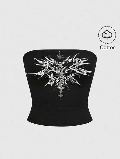 ROMWE Grunge Punk Punk Thorns Dark Mysterious Sexy Music Festival Cropped Cotton Camisole Top For Women