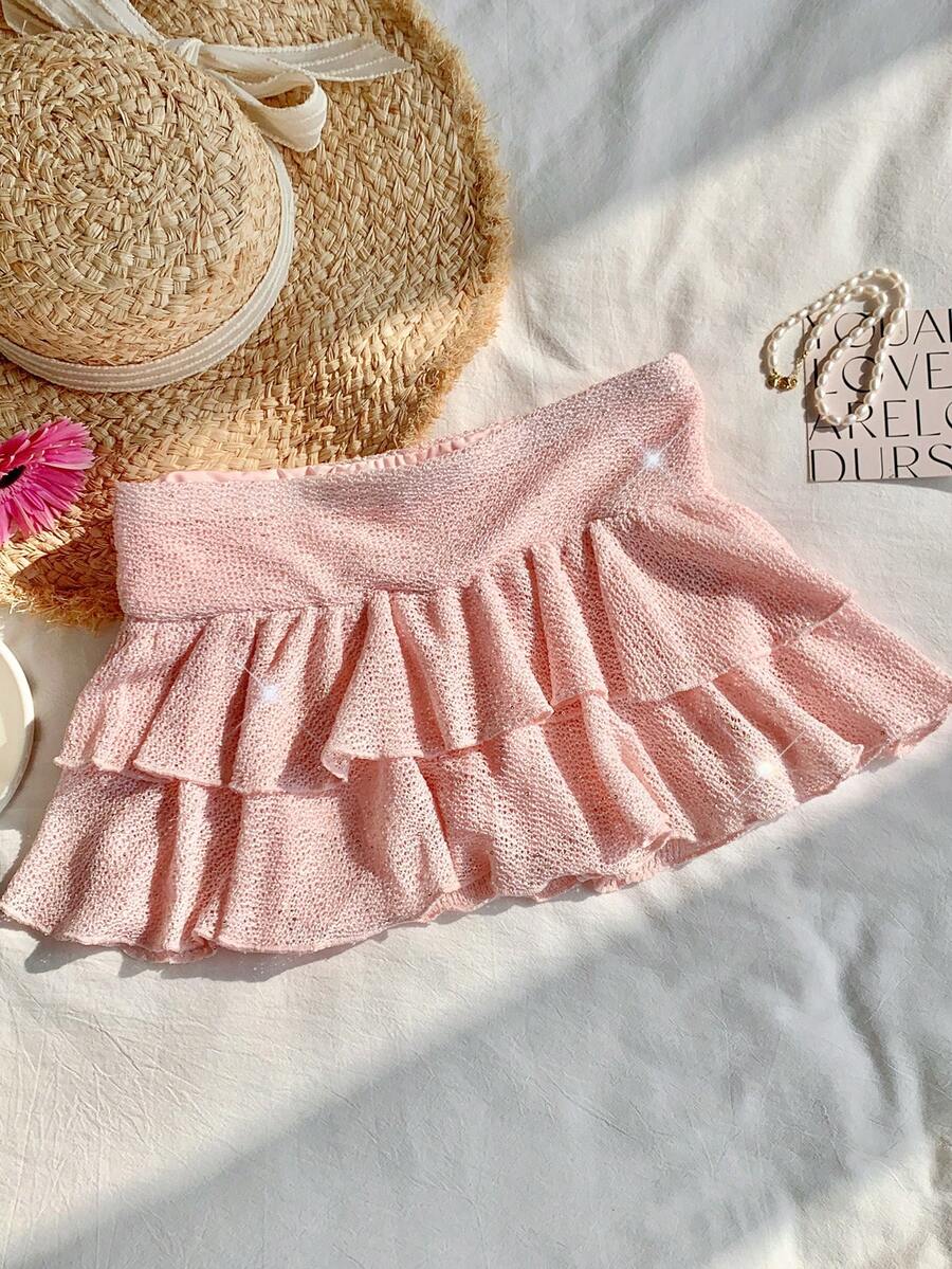 Comfortcana Minifalda de verano para mujer con volantes en el bajo y unicolor - Azul - Ver 1