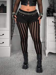 Whyspr 网眼条纹性感深色弹力打底裤 - 黑色 - 查看 5