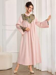 Al Najma New Arrival Modest Jacquard Arabic Style Dress For Women - Baby Pink - View 6