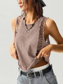 Bohemela Solid Color Knit Cropped Tank Top For Women,Summer Top - Apricot - View 5
