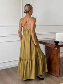 DAZY Lace Patchwork Sleeveless Camisole Waist Dress, Women Summer Casual Dress - Green - View 2